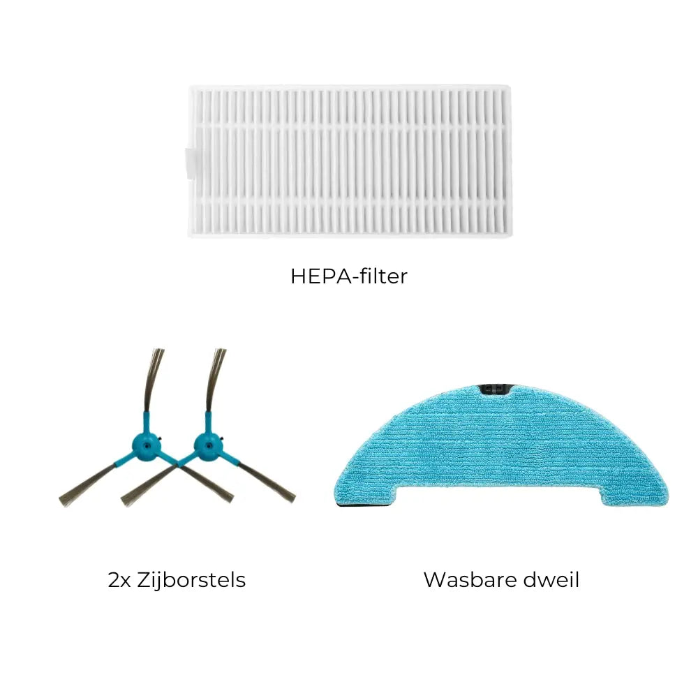 onderhoudsset voor robotstofzuiger Vera van Robomaat, bevat hepa-filter, zijborstels en dweilmop